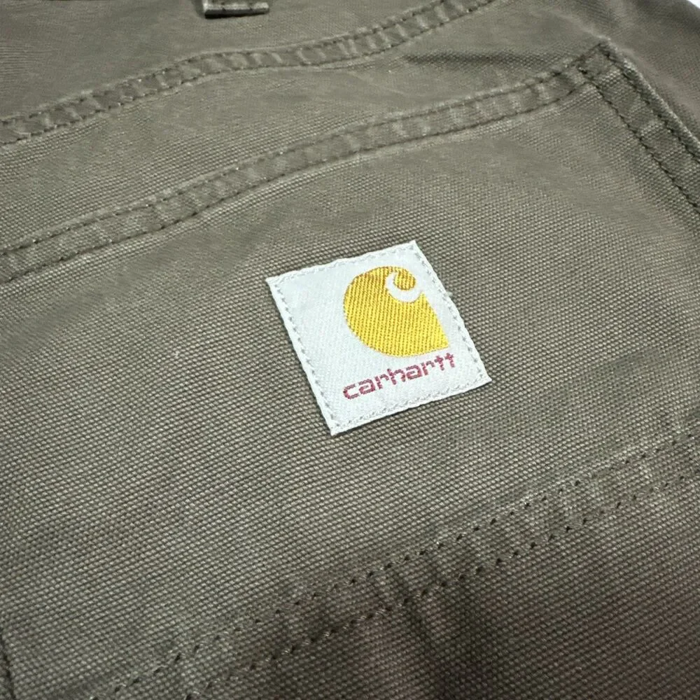 Carhartt Mens 32x32 Brown Work Pants Relaxed Fit Canvas Stretch Utility Durable